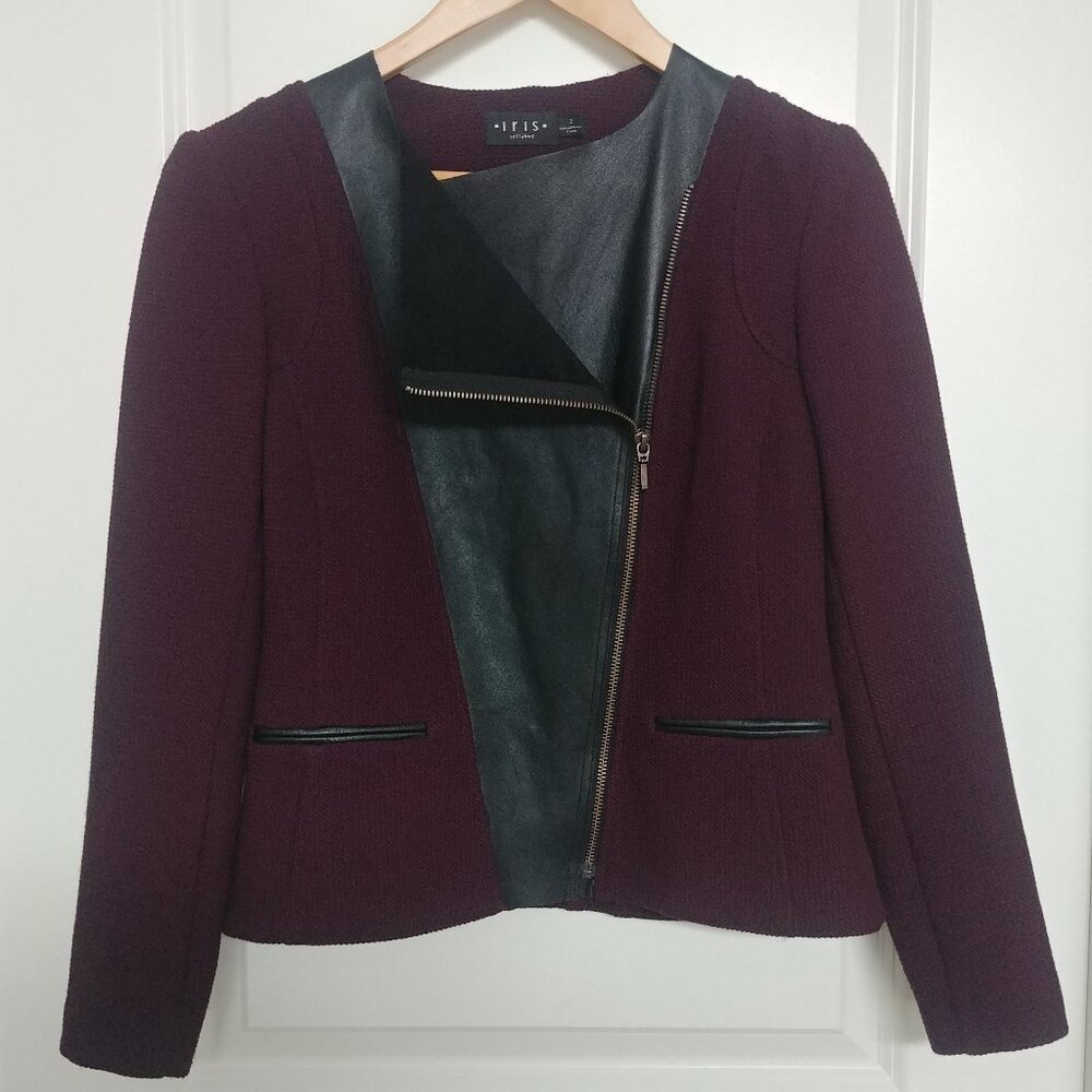 Iris Setlakwe Eggplant Maroon Moto Style Jacket Real Black Leather Size 2